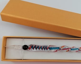 Glasfeder Tintenschreiber Glasschreiber im Geschenketui  H 10 (blau-rosa)