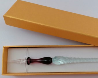 Glasfeder Tintenschreiber Glasfeder im Geschenketui  D 16 / lila/ weiß