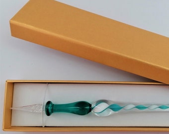 Glasfeder Tintenschreiber Glasschreiber im Geschenketui  I 2 (türkis)