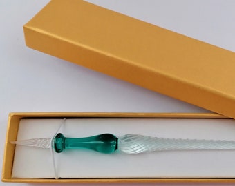 Glasfeder Tintenschreiber Glasfeder im Geschenketui  D 24 / türkis / weiß