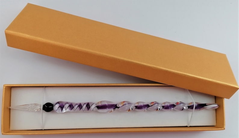 Glasfeder Tintenschreiber Glasschreiber im Geschenketui H 8 lila Bild 1