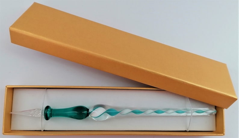 Glasfeder Tintenschreiber Glasschreiber im Geschenketui I 2 türkis Bild 1