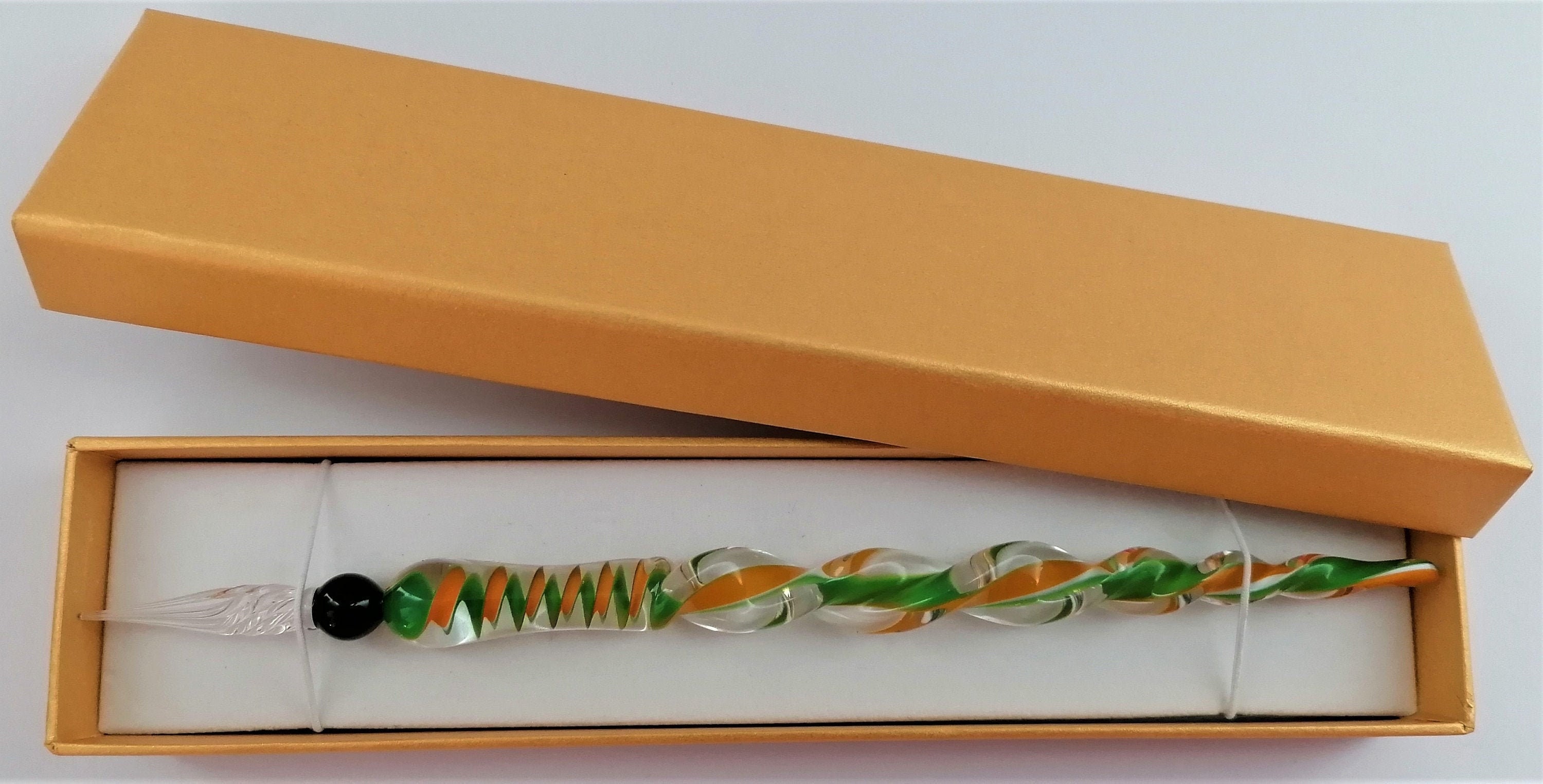 Glass nib ink pen Glass pen in gift case H 3 / green-yellow