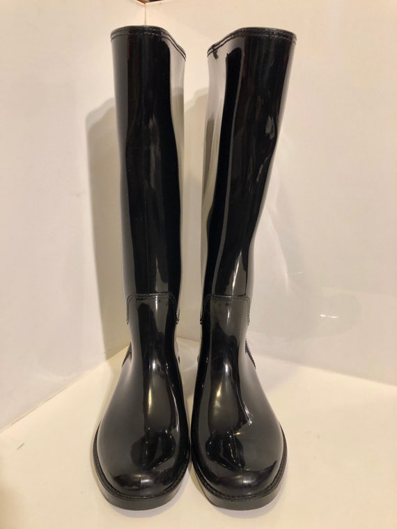 Vintage Coach Black Glossy Rubber Knee-High Rainbo