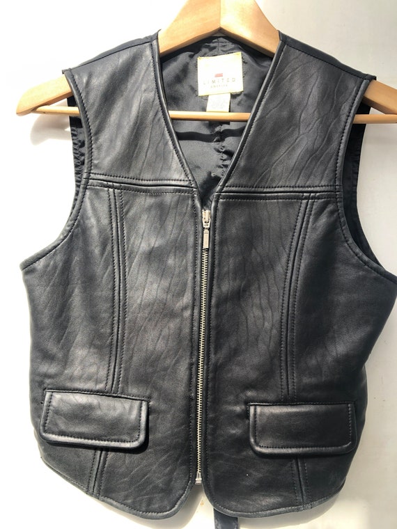 Vintage Black Leather Biker Vest