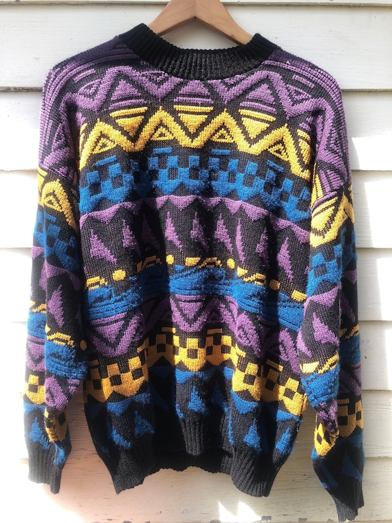 Vintage 1980's Abstract Colorful Sweater Magnetic… - image 1
