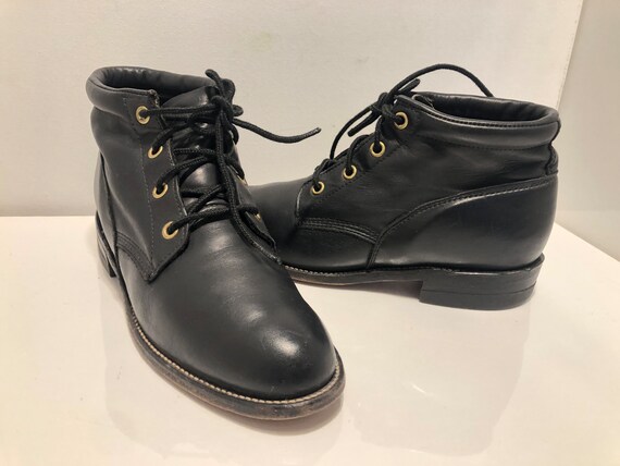 Vintage Black Leather Justin Ankle Boots - image 1