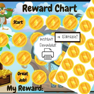 treasure hunt themed reward chart with gold coin cut outs etsy