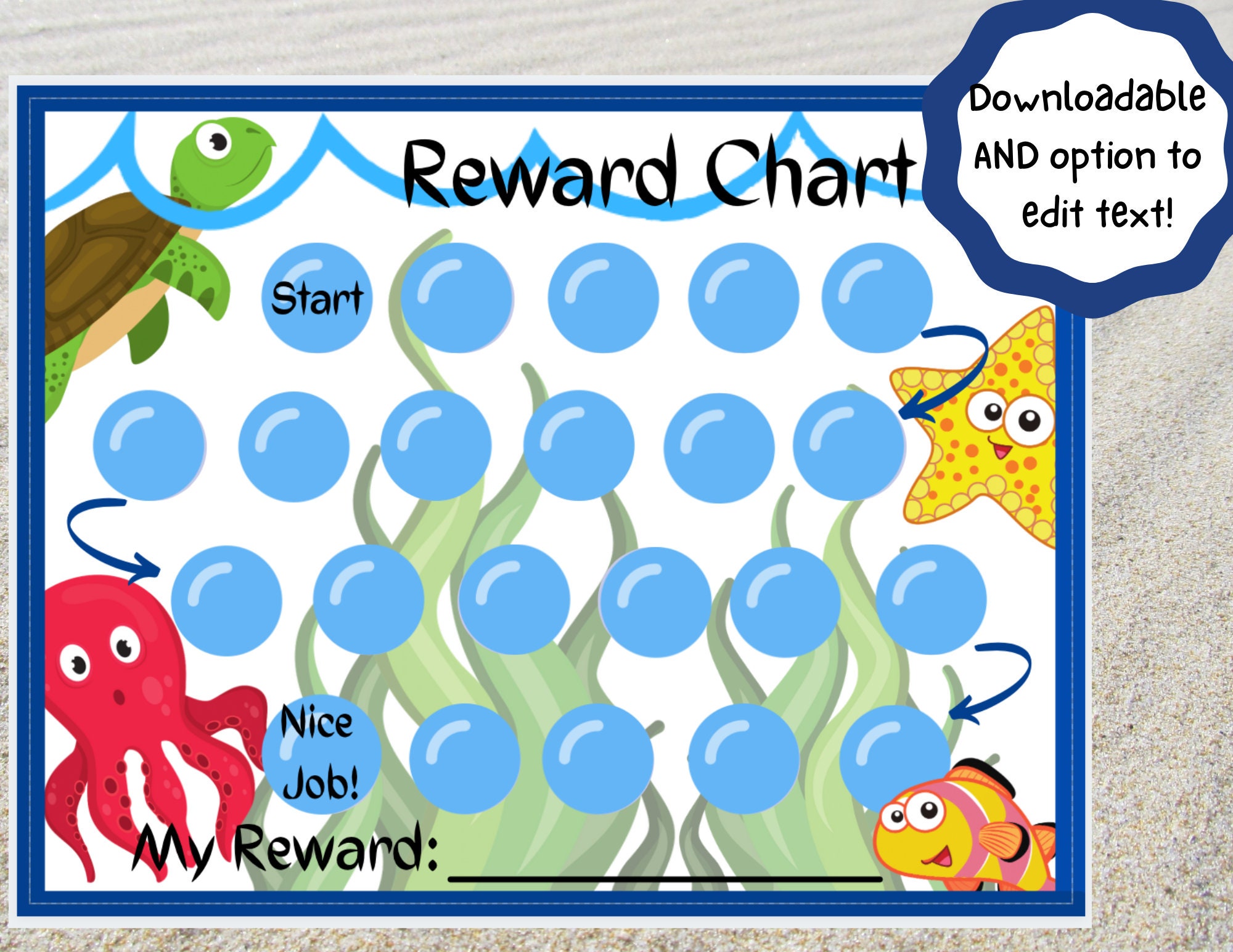 Reward Chart for Kids Ocean Theme Under the Sea Behavior Etsy
