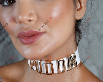 Customized Choker Collar Necklace, Leather Personalized Name Choker, Custom Letters Necklace, Custom Women's Jewelry with gold Letters,