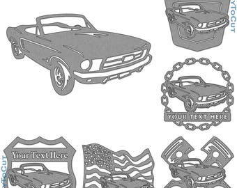 Puede incluir: Una colección de 32 archivos láser de plasma CNC con diseños de coches clásicos. Los diseños incluyen un coche descapotable, un logotipo de Ford, una bandera americana y opciones de texto personalizables. Listos para cortar.