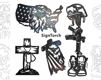 Battle Cross DXF SVG cnc Plasma Router Laser Cricut USA Flag Eagle for Cutting Battlefield Cross