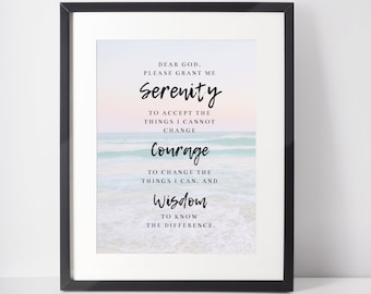 Serenity Prayer wall art, Addiction Recovery, healing journey art, Alcohol AA gift, Sobriety , Printable Bible Prayer Art