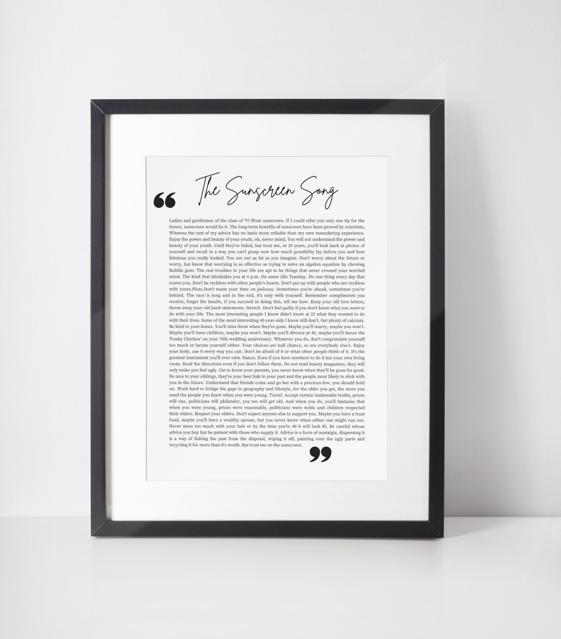 Wear Sunscreen Typography Print, Baz Luhrmann, Perfect Inspirational ...