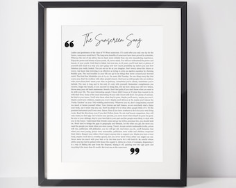 Wear Sunscreen Typography Print, Baz Luhrmann, Perfect Inspirational Words, Graduation Gift, University Poster, Sunscreen Song, Life Advice