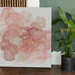 Pink & Gold Abstract Alcohol Ink Wall Art, Ink Painting,Watercolor, Square Abstract Artwork,Printable Poster, Rose Gold Alcohol ink Print