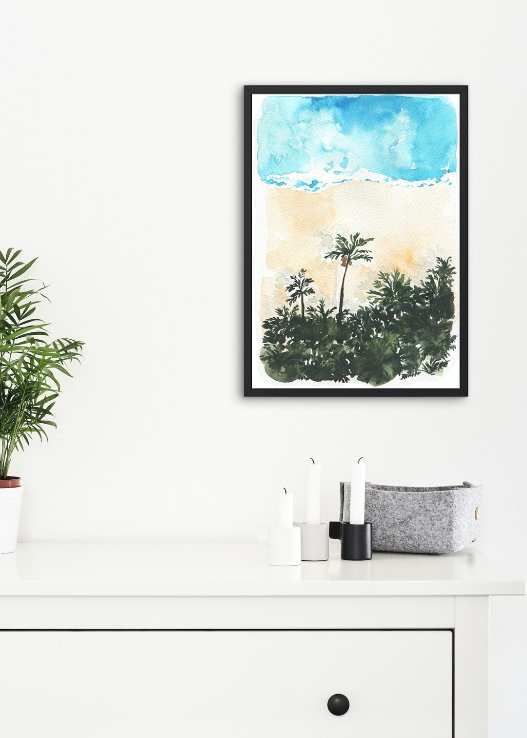 Modern Beach Wall Art Printable Beach Watercolor Art Print Beach Palm Tree Painting Digital Wall
