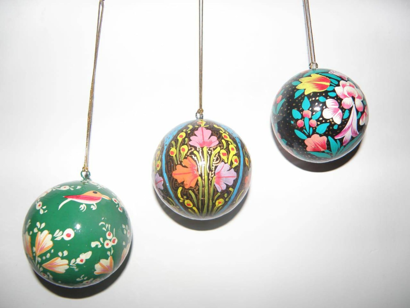 Paper mache hand painted christmas baubles set of 3 home Etsy
