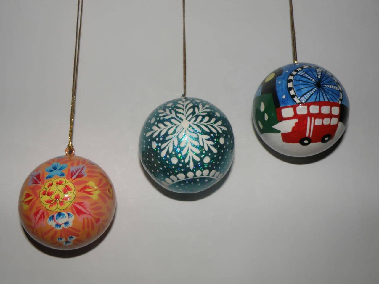Paper mache hand painted christmas baubles set of 3 home Etsy