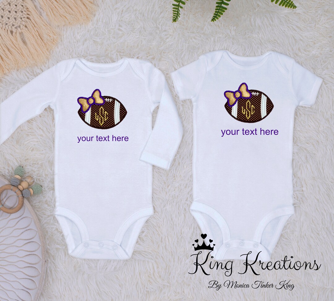 Monogrammed Football Baby Girl Onesie/personalized Embroidered Etsy