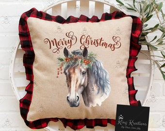 Western Christmas Horse Pillow Cover, Western Christmas Decorations, Christmas accent pillow cover