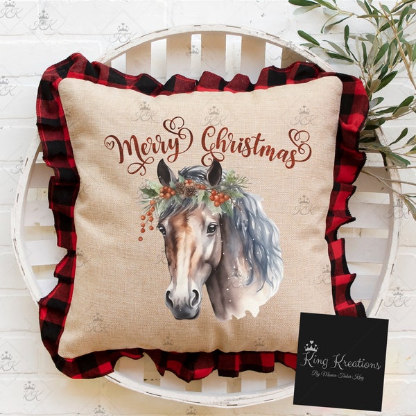 Western Christmas Horse Pillow Cover, Western Christmas Decorations, Christmas accent pillow cover