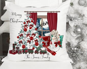 Christmas Decor, Christmas Accent Pillow, Christmas tree Pillow Cover, family Pillow