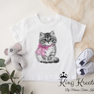 Toddler cat T-shirt, youth cat T-shirt, cat with pink or teal bow  T-shirt