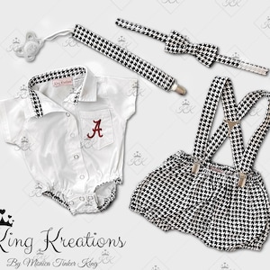 Monogrammed Houndstooth Baby Boy Outfit, Embroidered football baby boy outfit