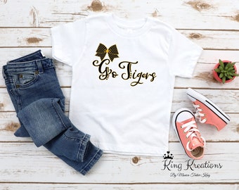 Go Tigers girls T-shirts, youth, toddler T-shirt, Football shirt; Fall T-shirt for girls