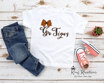 Go Tigers girls T-shirts, youth, toddler T-shirt, Football shirt; Fall T-shirt for girls