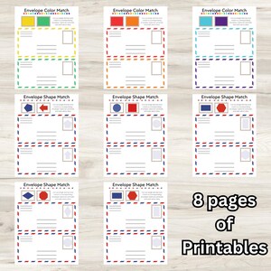 Post office Envelope / Stamp Color / Shape Match Worksheet, Printable Digital Download. Pre-K, Preschool & Kindergarten Educational Game