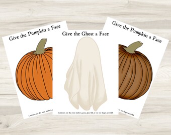 Pumpkin and Ghost Faces Printables, Play Doh Printables, Digital Download, Print and Cut, Halloween Shapes, Halloween Ready to Print