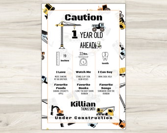 Construction Milestone Poster, Fully Customizable, Construction First Birthday, Digital Download Printable, Editable Poster