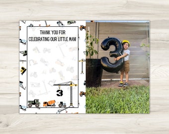 Construction Birthday Party Thank You Card, 5x7 Customizable, Digital Download, Instant Link to Printable Editable File, Boys Party