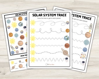 Space Trace Worksheet, Solar System I Spy Printable Digital Download. Pre-K Worksheets, Preschool and Kindergarten Practice Educational Game