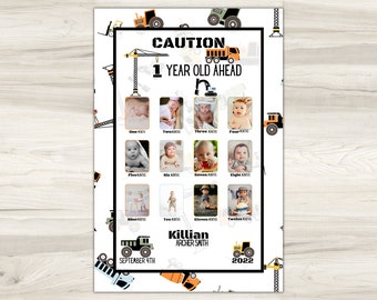 Construction Photo Milestone Poster, First Birthday Milestone Poster, Digital Download, Editable Instant Download, Construction Printable