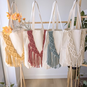 Recycled Cotton Macrame Canvas Tote Bag: Boho Market Bag