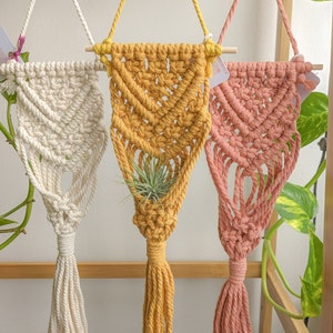 Suporte de macramê para plantas aéreas: decoração de parede boho, suporte de cristal, suporte para vasos pequenos, presente ideal para inauguração de casa.