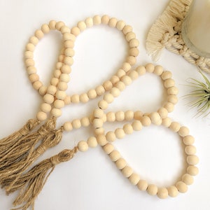 Wood Bead Garland: Rustic Jute Tassel Farmhouse Decor
