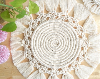 Macrame Placemats | Dining Placemats with detailed trims | Table Centerpiece | Boho Table Decor | Macrame Hot Pads  | Mothers Day Gifts
