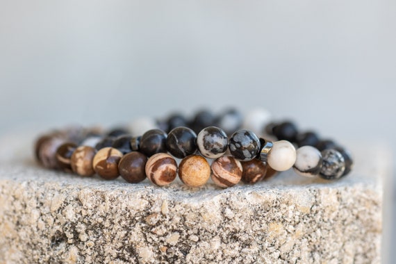 Bracelet Perles Lapis Lazuli Et Jaspe Zébré Sur Mesure - Fait Main, Sans Fermoir