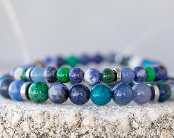 Bracelet pierres précieuses bleues et cristal