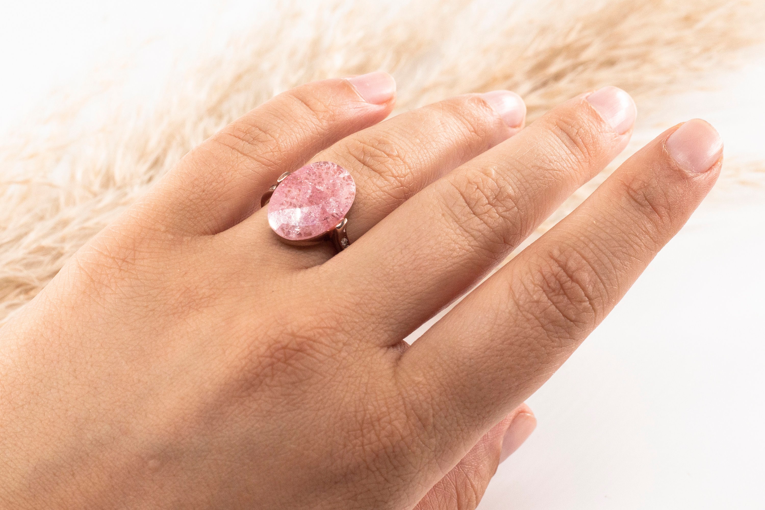 925 Sterling Silber Ring Großer Rosa Stein Ring Roségold Etsy