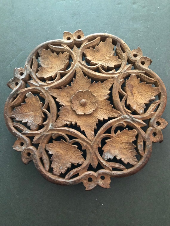Vintage Carved Teak Footed 9 Trivet Etsy