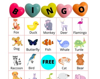 Animal Bingo for Kids, Bingo Template, Instant Animal Bingo Printable, Animal bingo For Kids, Bingo Calling Cards A-2-