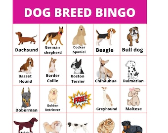 Dog Breed Bingo,  Animal bingo For Kids, 3