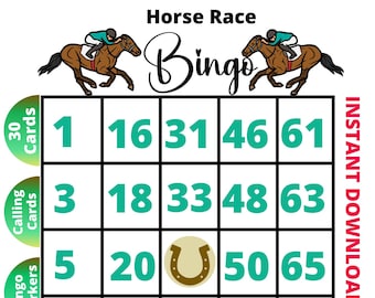 HORSE RACING 30 Bingo Cards, Printable Kids Bingo, Instant Horse