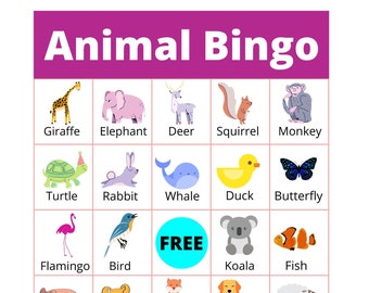 Animal Bingo Game For Children, Printable Kids Bingo, Instant Animal Bingo Printable, Animal bingo For Kids, Animal Bingo Game For Children