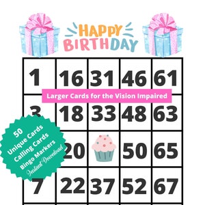 Happy Birthday Bingo Game, Printable Bingo Game with Large Cards, Birthday Bingo Game for Children, Play Bingo Instantly with Birthday